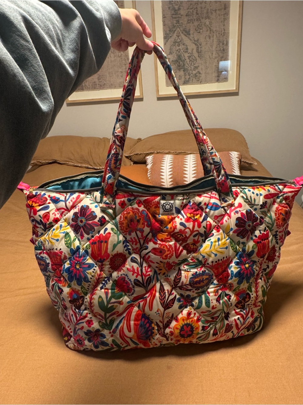 NATURAL LIFE Quilted Floral Tote in Cream with Multicolor Flowers